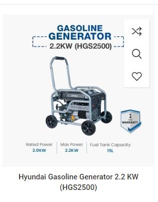 HYUNDAI HGS 2500 2.2 Kw (2.5Kva) Generator